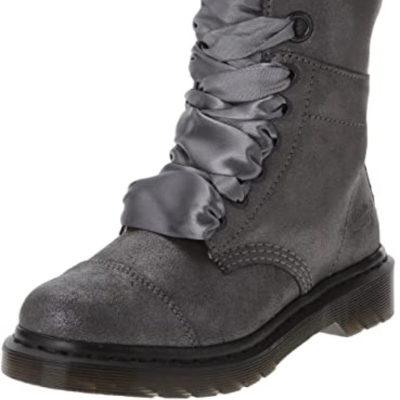 Dr. Martens Women's Aimilita Aimilie 9-Eye Toe Cap Pewter METALLIC SUEDE US 8 - Picture 4 of 4
